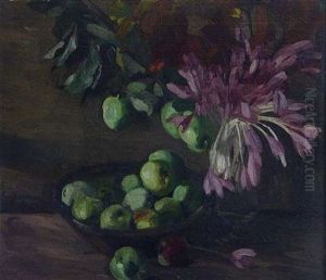 Stillleben Mit Blumen Und Apfeln by Reinhold Max Eichler