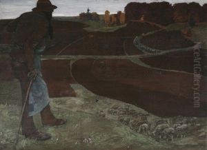 Schafer Mit Herde Im Weiter Pfalzischer Herbstlandschaft