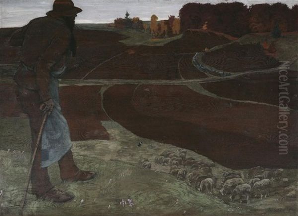 Schafer Mit Herde In Weiter Pfalzischer Herbstlandschaft - view 1