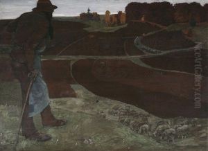 Schafer Mit Herde In Weiter Pfalzischer Herbstlandschaft