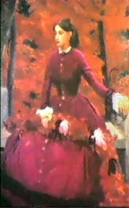 Junge Frau In Rotem Kleid Vor Einem Herbstlichen Wald by Reinhold Max Eichler