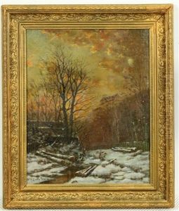 Boerderij In Het Bos Bij Ondergaande Zon In De Winter by Willem Hendrick Eickelberg