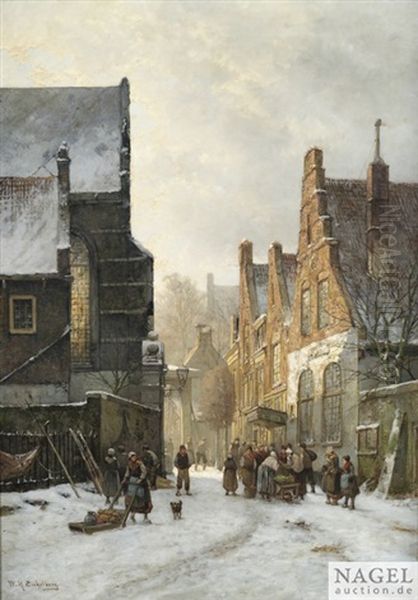 Reges Treiben In Einer Winterlichen Altstadtgasse - view 1