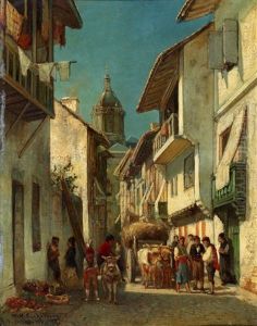 Een Straatje Met Figuren In Spanje by Willem Hendrick Eickelberg