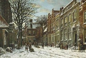 A Capriccio View On The Kloksteeg And The Pieterskerk, Leiden by Willem Hendrick Eickelberg