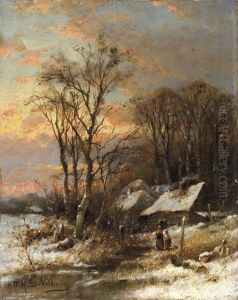 Winterabend Vor Einer Bauernkate Am Waldesrand. Eickelberg by Willem Hendrick Eickelberg