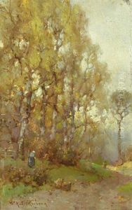 Reisigsammlerin Am Rand Eines Birkenwaldes Mit Nach Hinten Verlaufendem Weg by Willem Hendrick Eickelberg