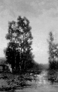 Man Stocking A Fire In A Marsh Landscape by Willem Hendrick Eickelberg