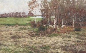 Abendfrieden. Schafer Mit Seiner Herde Am Birkenwaldchen