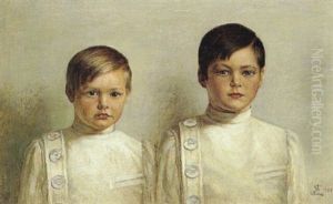 Dobbelportraet Af To Drenge I Hvide Skjorter by August Eiebakke