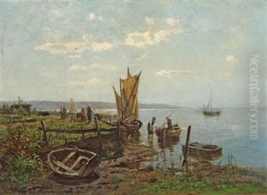 Segelschiffe Am Strand by Conrad Eilers