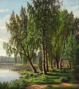 Forrest With A Lake And Deer