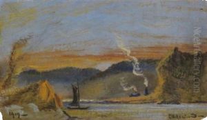Sailboat In Landscape At Dusk Sailboat In Landscape At Dusk
