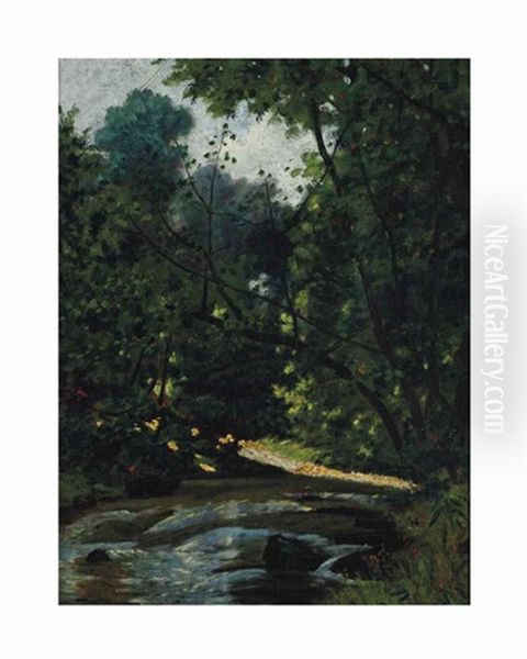 A Lake Scene With A Boat And A House In The Distance - view 1
