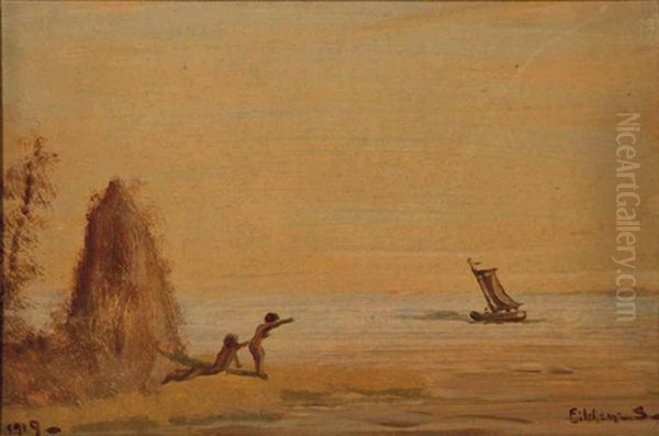 Two Bathers And A Departing Boat - view 1