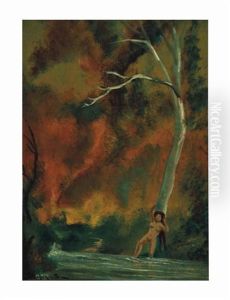 Nude Reclining Against A Tree In A Stream Nude Reclining Against A Tree In A Stream