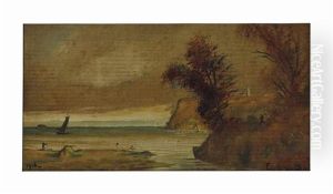 Seascape With Sailboat And Lighthouse by Louis Michel Eilshemius