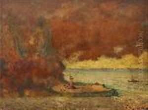 River Scene With Figures And Sailing Vessels