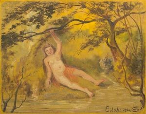 Nymph With Pink Scarf by Louis Michel Eilshemius