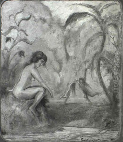 Nudes Frolicking By The Stream - view 1