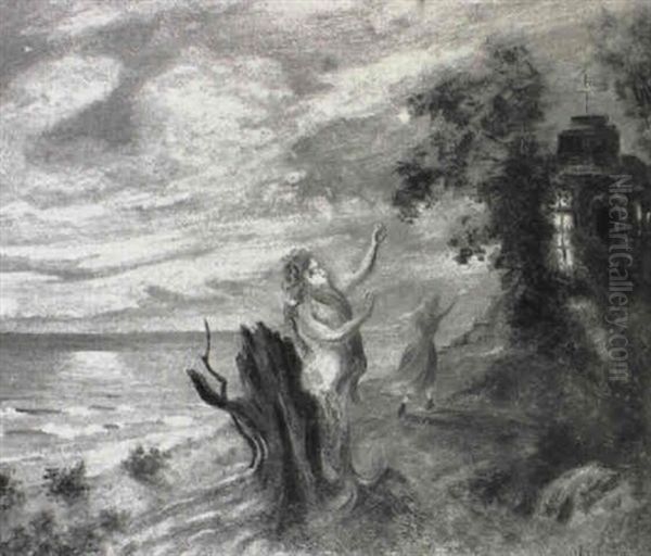 Figures On A Moonlit Beach - view 1