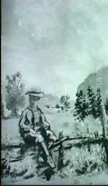 Boy Seated On A Fence - view 1