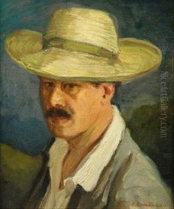 Portrat Eines Mannes Mit Strohhut (ivan Desny?) by Andreas Einberger