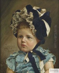 Bildnis Eines Kleinen Madchens In Blauem Kleid Mit Spitzenhaube