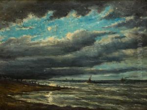 Voilier Et Chalutier Au Clair De Lune by Louis Artan De Saint-Martin
