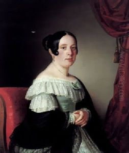 Portrait Einer Dame Vor Rotem Vorhang