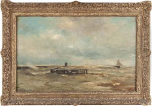 Boats Off The Coast by Louis Artan De Saint-Martin
