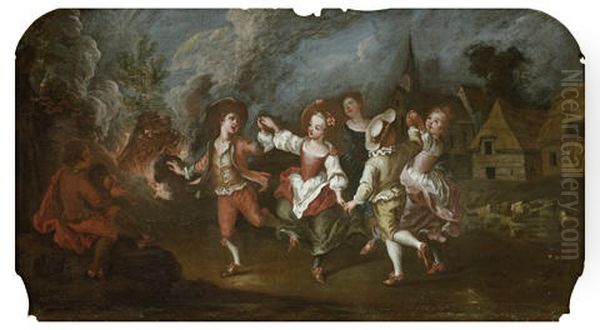 Children Dancing Round A Bonfire - view 1