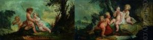 Putti Deguises En Diane (+ Putti Deguises En Mars, Smllr; Pair) by Eisen, Charles Joseph Dominique