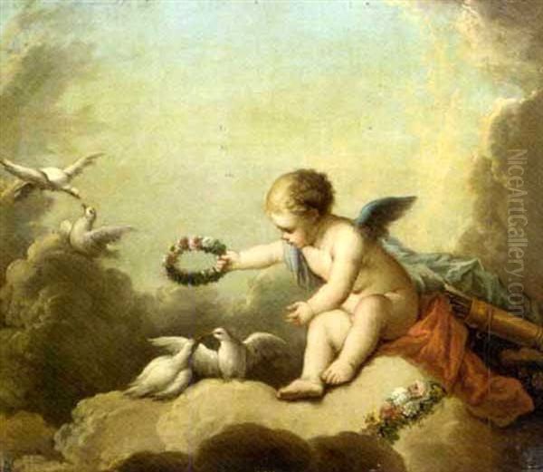 Cupid Playing With Doves Among The Clouds - view 1