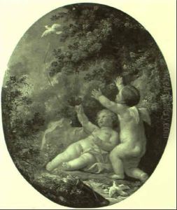 Amor Und Ein Putto Mit Einer Taube An Einem Band Spielend by Eisen, Charles Joseph Dominique