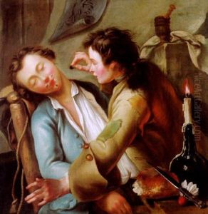 Ein Knabe Schwarzt Seinem Schlafenden Kameraden Das Gesicht Mit Rus by Francois Eisen