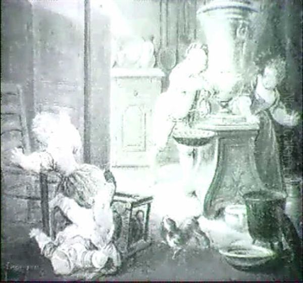 Children Playing In A Kitchen Interior - view 1