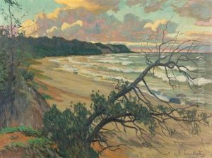 Oktoberabend Am Strande by Wilhelm Eisenblaetter