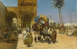 A Caravan Outside Of A Mosque by Ferencz Franz Eisenhut