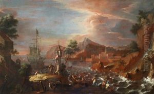 A Harbour Scene by Johann Anton Eismann