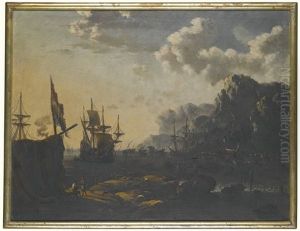 A Pair Of Mediterranean Harbour Views by Johann Anton Eismann