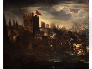 Verteidigung Einer Befestigten Stadt Gegen Ein Angreifendes Reiterheer by Johann Anton Eismann