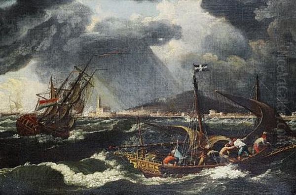 Shipping In Choppy Seas, A Mediterranean Port Beyond - view 1