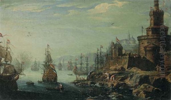 A Capriccio Of A Port With A Fortress And Figures In The Foreground - view 1