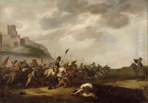 Gefechtsszene In Landschaft by Johann Anton Eismann