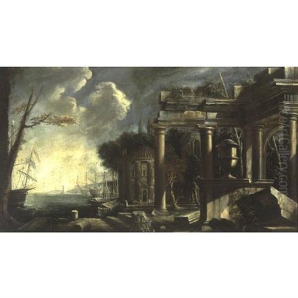 View Of A Harbor With Classical Ruins - view 1