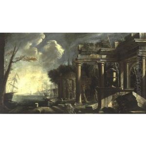 View Of A Harbor With Classical Ruins View Of A Harbor With Classical Ruins