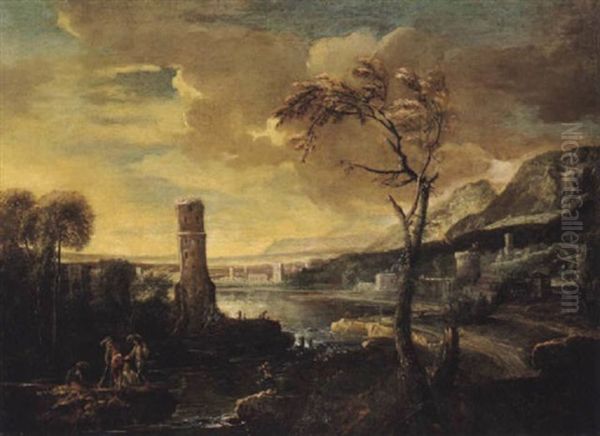 Paesaggio Fluviale Con Torre, Fluslandschaft Mit Einem Turm - view 1