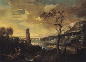 Paesaggio Fluviale Con Torre, Fluslandschaft Mit Einem Turm by Johann Anton Eismann