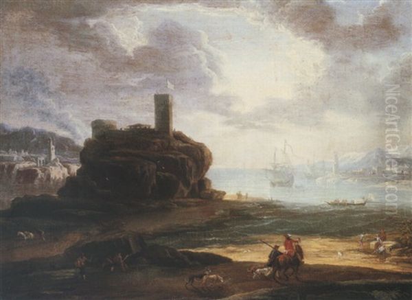 A Mediterranean Coastal Scene With A Watch-tower At Sunset - view 1